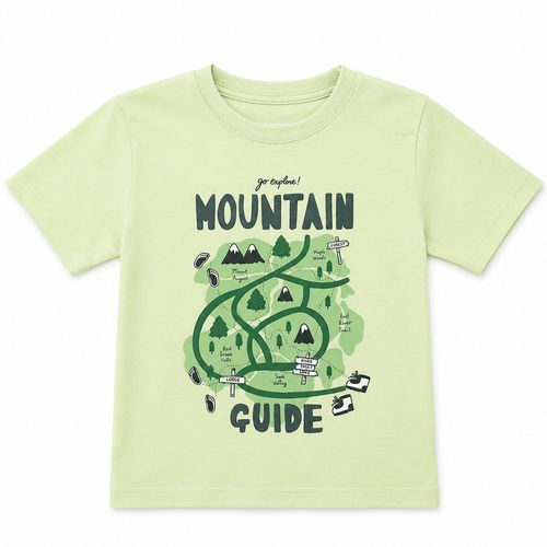 Camiseta verde con estampado de mapa de montaña para niño