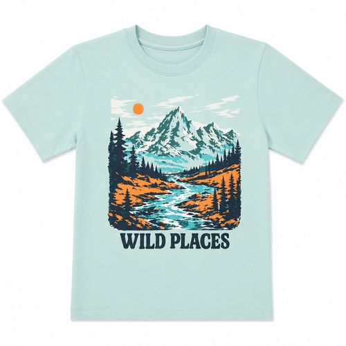 Camiseta turquesa con estampado de paisaje para niño
