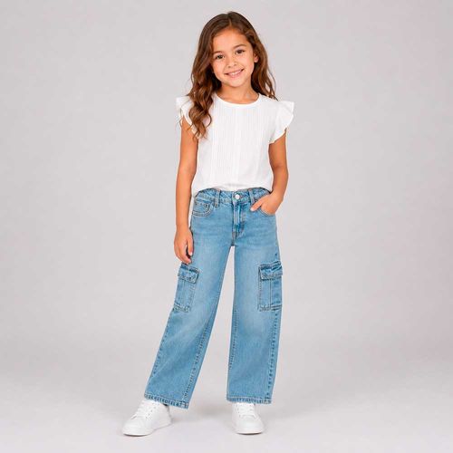 Pantalón azul denim cargo para niña
