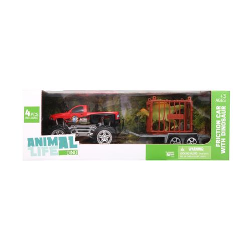 Animal Life Set 4 Piezas Vehículo Fricción C/ Remolque, Caja para 1 Dinosaurio