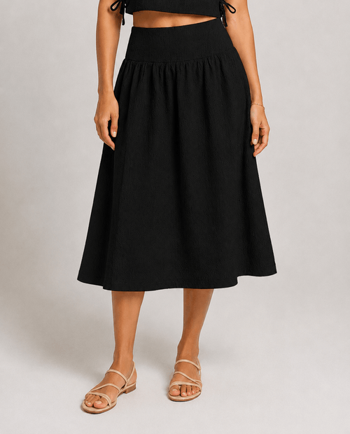 Falda midi cuadriculada de cintura ancha