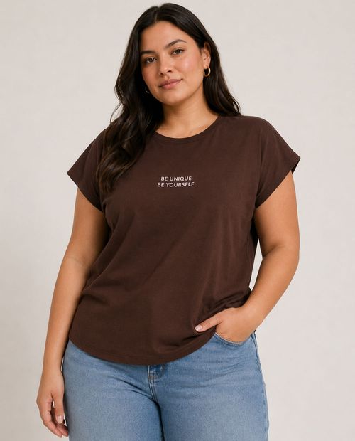 Camiseta bordada "Be unique be yourself" café