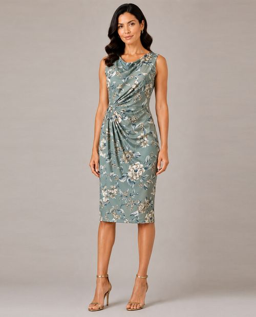 Vestido midi wrap estampado floral sin mangas verde