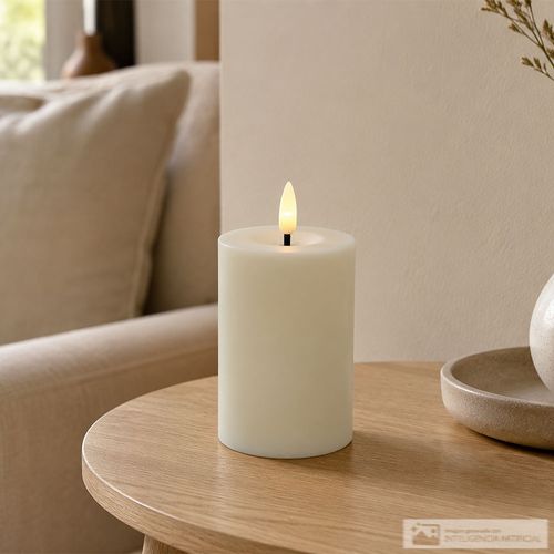 Vela de pilar blanca con luz LED 7 x 7 x 10 cm