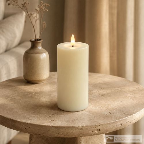 Vela de pilar blanca con luz LED 7 x 7 x 15 cm
