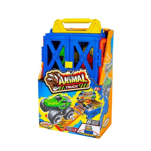 Express Wheels Animal Truck Maletín con Pista y Monster Trucks