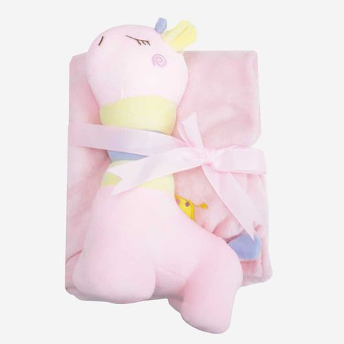Frazada rosada con peluche de jirafa para bebé