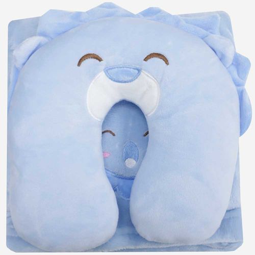 Frazada celeste con almohada de viaje para bebé