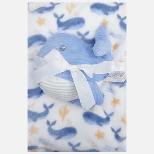 Frazada con estampado y peluche de ballena para bebé niño