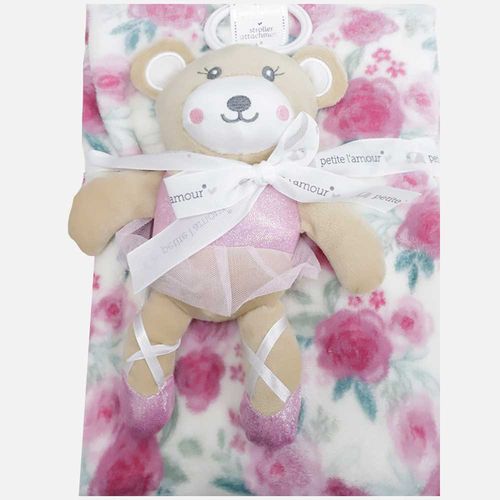 Frazada con estampado floral y peluche de osita para bebé niña