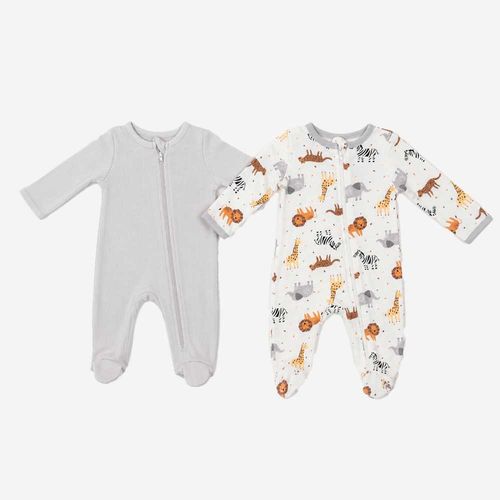 Set de 2 pijamas gris con estampado de safari para bebé niño