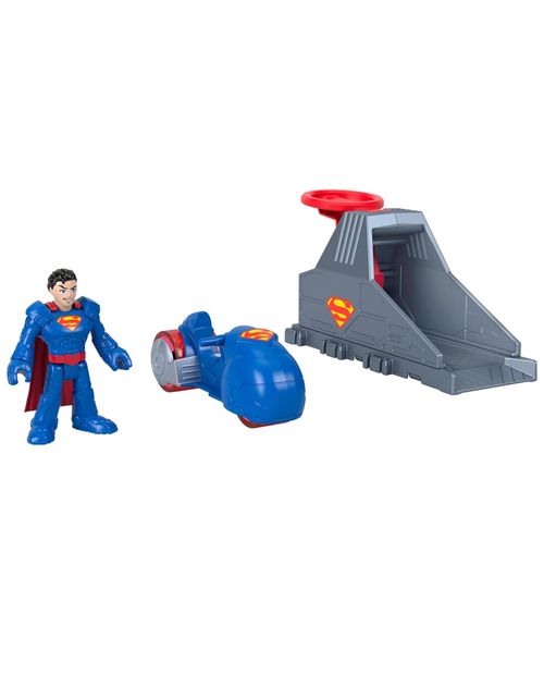 Set Lanzador Imaginext DC Super Friends con Figura de Acción de 7.6 cm, Vehículo y Base de Lanzamiento