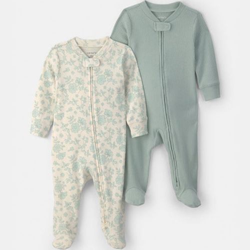 Set de 2 pijamas enterizos con estampado floral para bebé niña