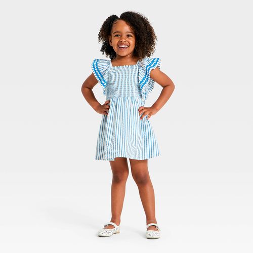 Vestido blanco con rayas azules para niña