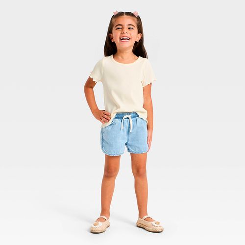 Blusa blanca acanalada para niña