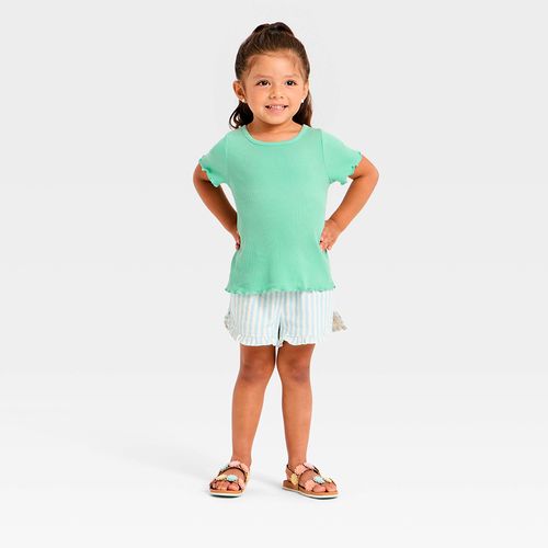 Blusa verde acanalada para niña