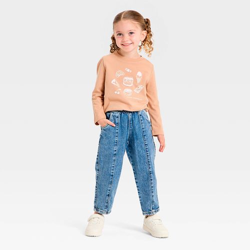 Pantalón azul de denim con ajuste elástico para niña
