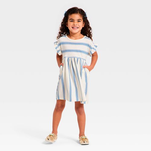 Vestido blanco con rayas azules para niña