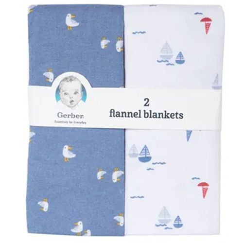 Set de 2 frazadas bicolor con estampado náutico para bebé niño