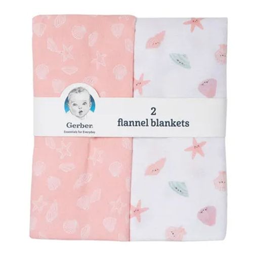 Set de 2 frazadas bicolor con estampado marino para bebé niña