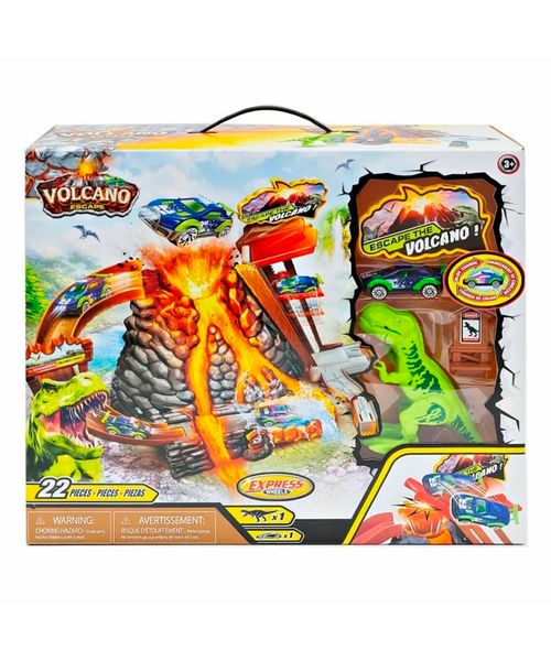 Express Wheels Volcano Escape Pista de Carreras con Volcán, Dinosaurio y Auto