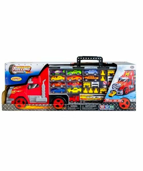 Express Wheels Rolling Thunder Camión Transportador con Vehículos y Accesorios