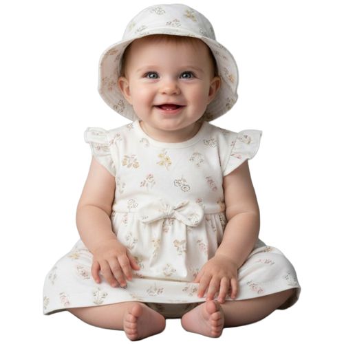 Vestido blanco con sombrero para bebé niña