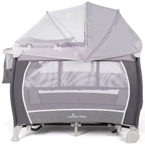Corral gris Premium Baby Pro con cambiador y mosquitero para bebé