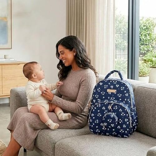 Pañalera azul con estampado floral Baby Essentials