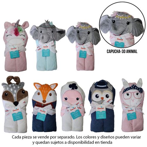 Toalla con capucha 3D de animal surtida para bebé