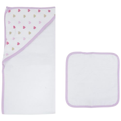Set de 2 toallas blancas con estampado de corazones para bebé niña