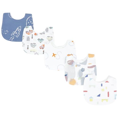 Set de 5 baberos multicolor estampados para bebé niño