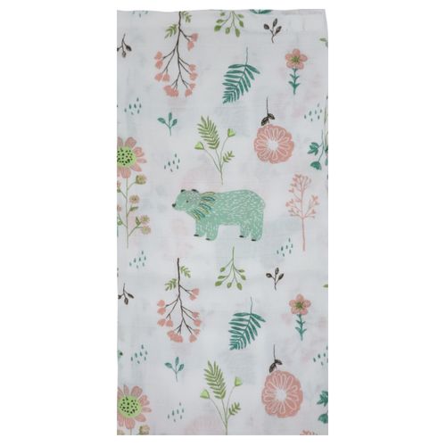 Frazada blanca con estampado de oso y flores para bebé