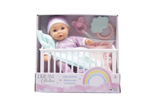 Set de Muñeca Bebé Dream Collection 25 cm con Cuna y Accesorios