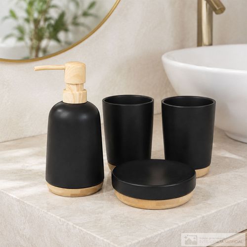 Set de baño de 4 piezas negro y beige