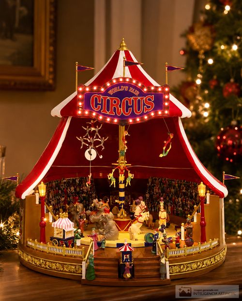 Circo navideño con luz música y movimiento 27.9 x 27.9 x 31 cm