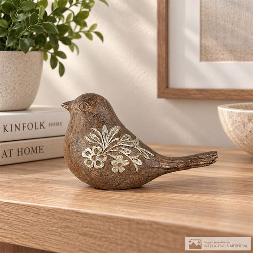 Ave decorativa de cola larga con grabado floral