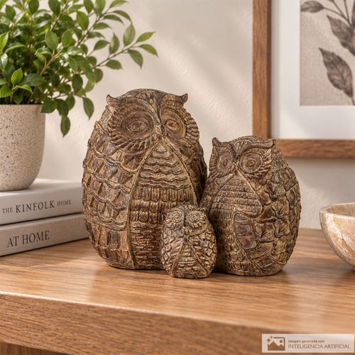 Figura decorativa de familia de búhos