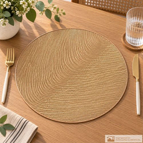 Individual redondo beige con textura tejida