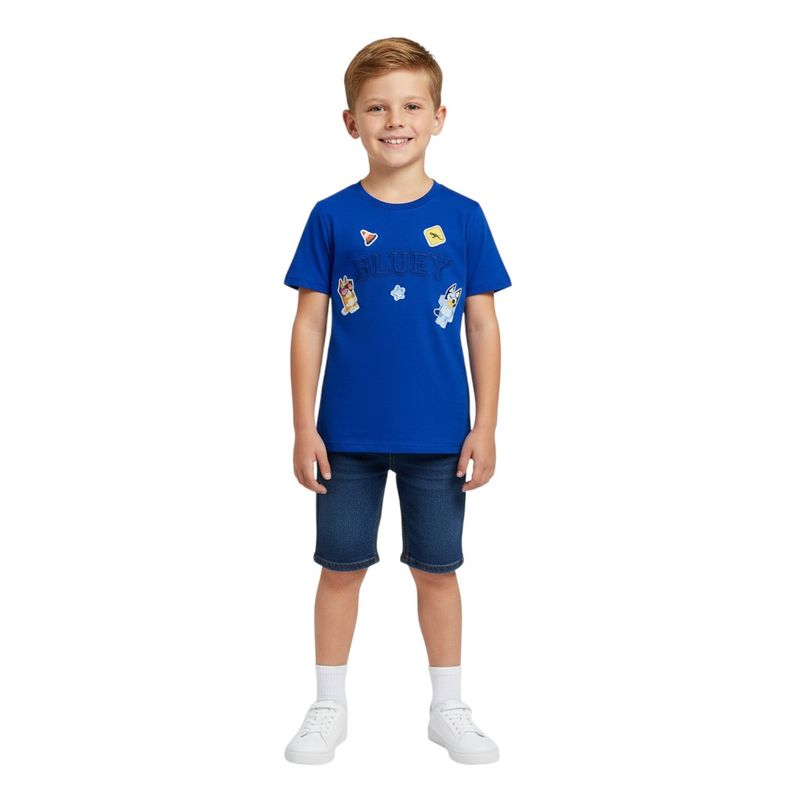 Camiseta azul con apliques de Bluey para niño - Siman Nicaragua