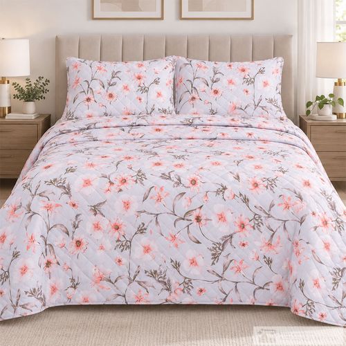 Set de cubrecama floral coral