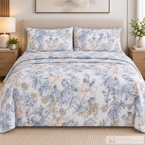 Set de cubrecama floral azul