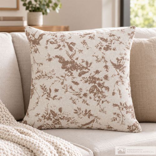 Cojín jacquard de ramaje beige