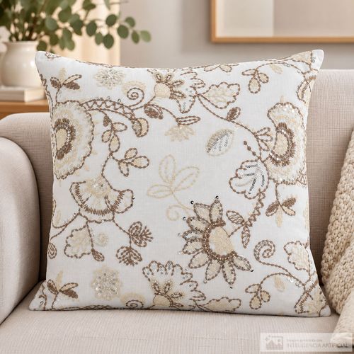Cojín jacquard floral ornamental beige