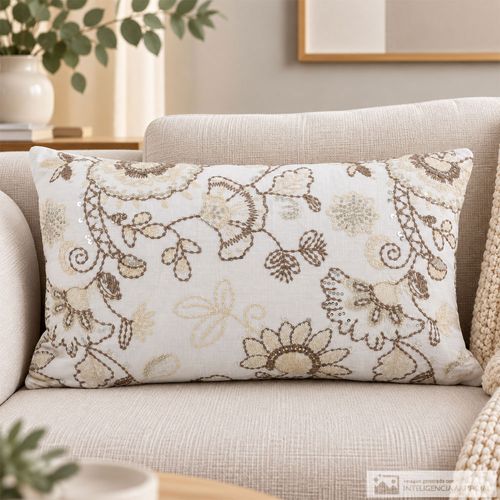 Cojín jacquard floral ornamental beige