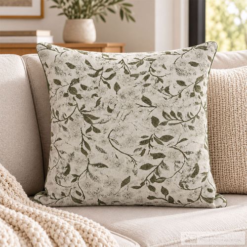 Cojín jacquard floral gris y beige