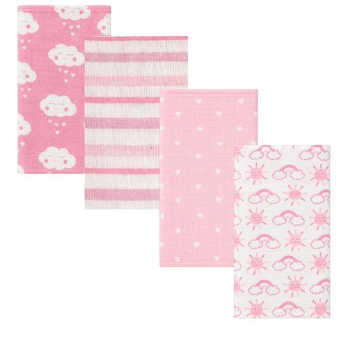 Set de 4 mantillas con estampado de nubes y corazones para bebé niña