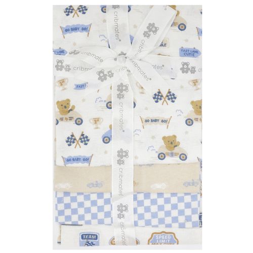 Set de 4 mantillas con estampado de osos y vehículos para bebé niño