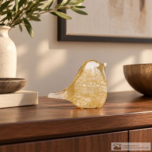 Figura decorativa de pájaro de vidrio dorado