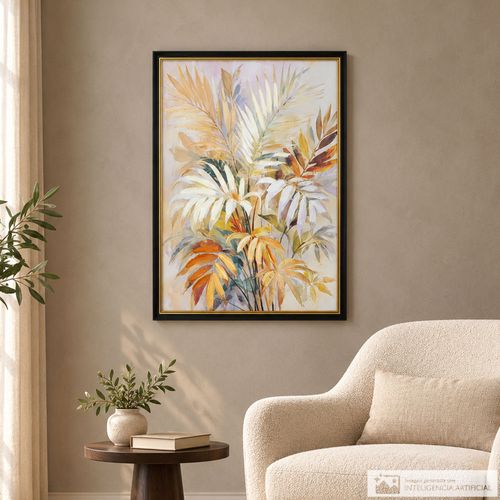 Cuadro decorativo de hojas tropicales en tonos neutros